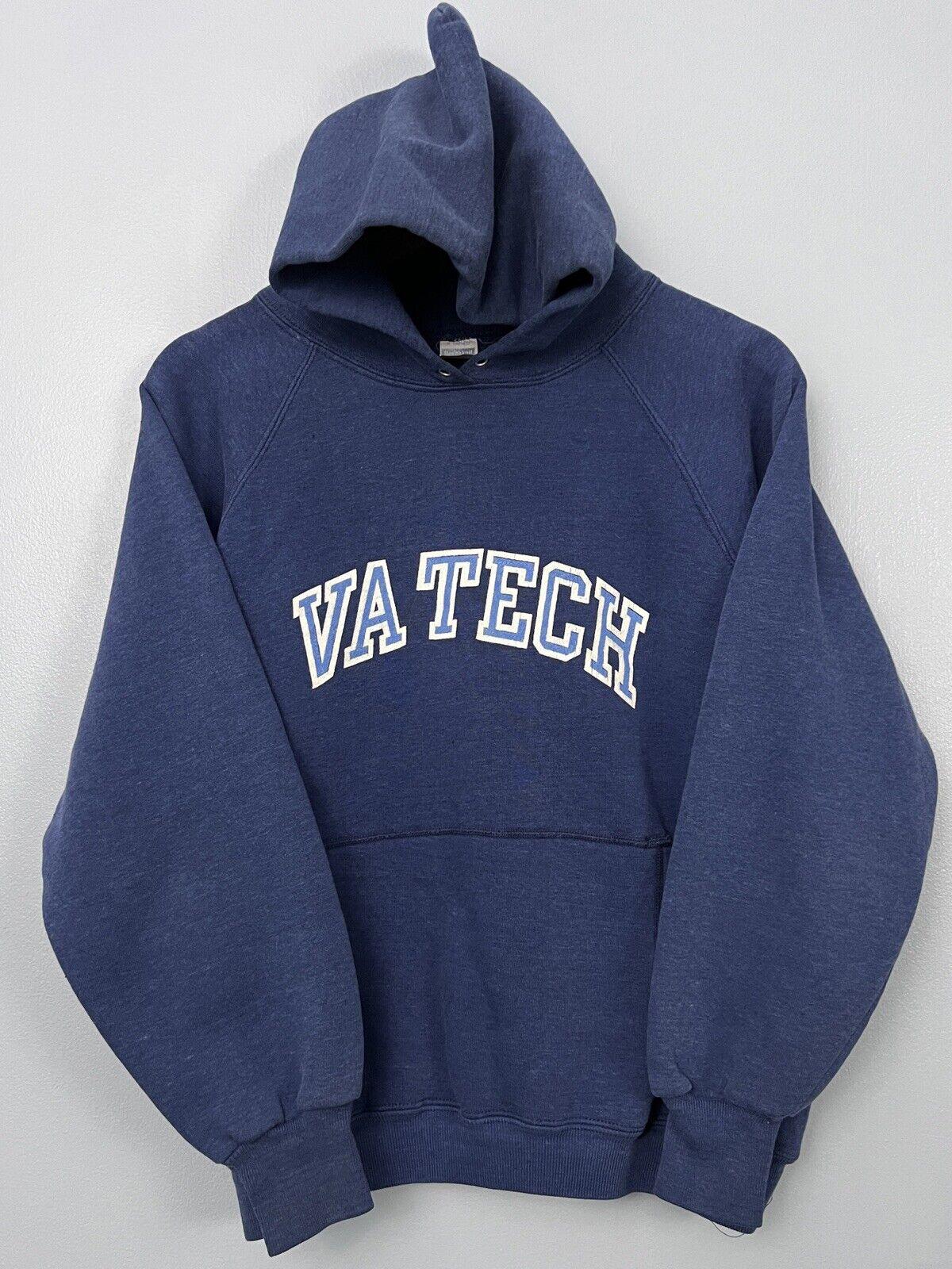 1970s Healthknit Va Tech Vtg 70s Hokies Vt Hoodie Hooded Sweatshirt Blue Sz M